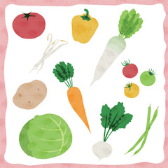 アナログ風の野菜のイラストセット