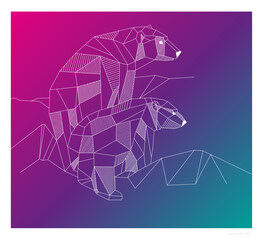 Geometric design _ polar bears on melted iceberg