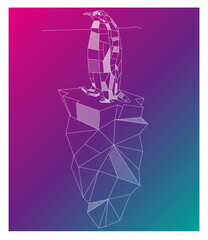 Geometric design _ penguin on iceberg landscape