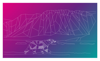 Geometric design _ bear walking on iceberg landscape