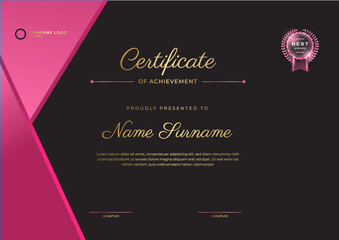 Black an pink certificate template with luxury pattern,diploma,Vector illustration and vector Luxury premium badges design,Set of retro vintage badges and labels.