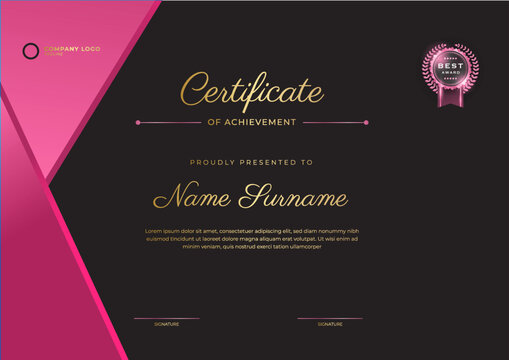 Black an pink certificate template with luxury pattern,diploma,Vector illustration and vector Luxury premium badges design,Set of retro vintage badges and labels.