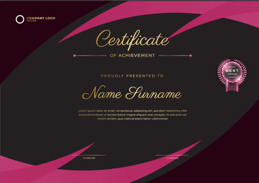 Black an pink certificate template with luxury pattern,diploma,Vector illustration and vector Luxury premium badges design,Set of retro vintage badges and labels.