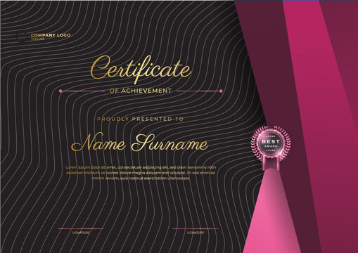 Black an pink certificate template with luxury pattern,diploma,Vector illustration and vector Luxury premium badges design,Set of retro vintage badges and labels.