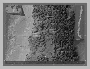 Valparaiso, Chile. Grayscale. Labelled points of cities