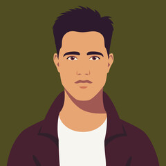 Portrait of young man. Avatar of guy for social networks. Abstract male portrait, full face. Stock vector isolated illustration in flat style.