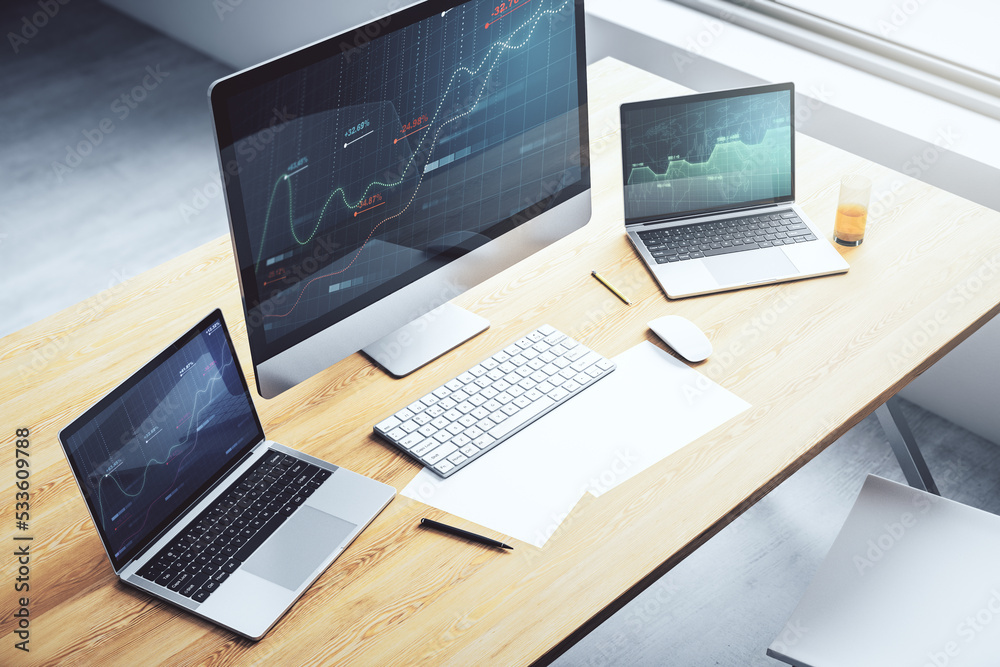 Aufkleber computer monitor with abstract creative analytics data spreadsheet, analytics and analysis concept. 