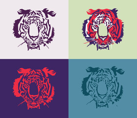 Tiger head illustration in colorful background.