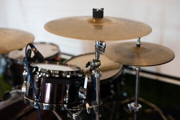 modern drum set of musicians indoors