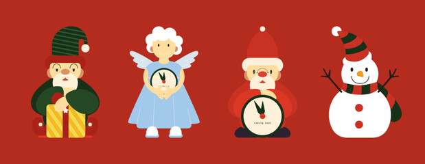 New Year's Eve or Christmas Eve. a set of new year's characters: Santa, snowman, elf and angel