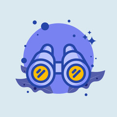 Binoculars flat illustration. Discovery signs vector illustration.
