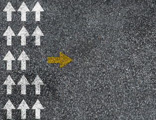 Different thinking and Business and technology disruption concept. Yellow big arrow opposite...