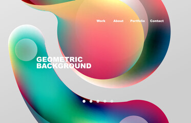 Landing page abstract liquid background. Flowing shapes, round design and circle. Web page for website or mobile app wallpaper