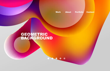 Landing page abstract liquid background. Flowing shapes, round design and circle. Web page for website or mobile app wallpaper