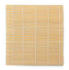 Bamboo makisu isolated on a white background. Sushi mat cutout. Square wooden mat used for forming rolls of sushi. Japanese kitchen utensil for preparing makizushi.