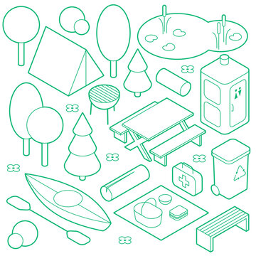 Isometric Camping Objects Set