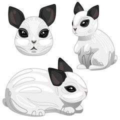 A set of cartoon drawn animals. Breed of rabbits Dwarf Hotot