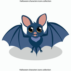 Halloween characters icons collection bats sketch