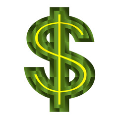Golden and green dollar sign Mosaic icon Vector illustration isolated on white background.