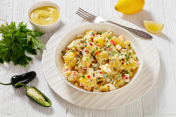 shout hallelujah potato salad in white bowl