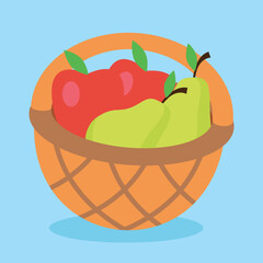 Basket with apples and pears, illustration