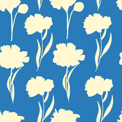 Seamless pattern hand drawn artistic monochrome floral silhouette. Vintage fashion vintage flowers print design