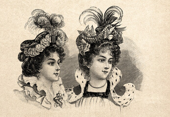 Women retro style elegant hat Vintage fashion engraving