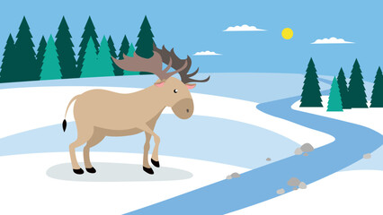 elk near the frozen river