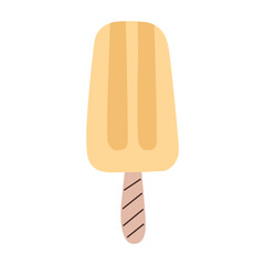 Fruit yellow ice popsicle on a stick with in a hand-drawn flat style. Cute vector illustration isolated on a white background