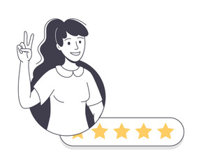 Feedback and Customer Review with Woman Avatar with Star Rate Vector Illustration