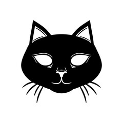 Head face cute black cat witch magic cartoon character flat vector icon design.