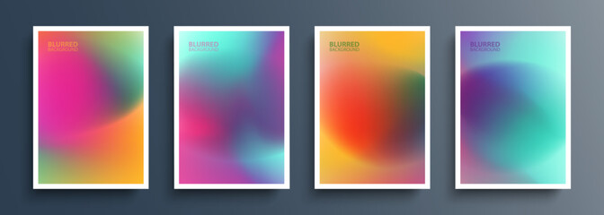 Set of blurred multicolored backgrounds with abstract blurred color gradients. Bright color templates collection for brochures, posters, flyers and covers. Vector illustration.
