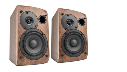 Fototapeta premium Music speakers on white background. Audio technica. Bookshelf speaker system for home entertainment.