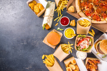 Delivery food, fast-food background - obrazy, fototapety, plakaty