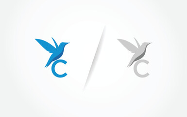 Blue Colibri Logo. Minimalistic Bird simbol design, hummingbird logo design vector template, suitable for Logo, brand, mascot,etc.