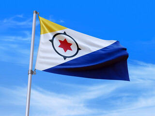 Beautiful Bonaire flag waving with sky background - 3D illustration - 3D render