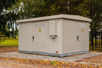 Outdoor electric high voltage distribution cabinet - obrazy, fototapety, plakaty