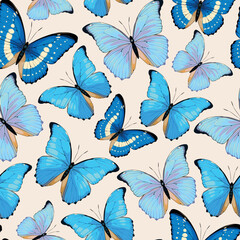 Vector pattern with high detailed tropic butterfly