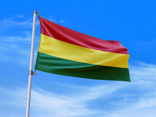 Beautiful Bolivia flag waving with sky background - 3D illustration - 3D render
