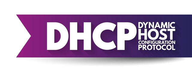 DHCP - Dynamic Host Configuration Protocol is a network management protocol used on Internet Protocol networks for automatically assigning IP addresses, acronym text concept background