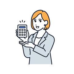 電卓で見積り金額を提示するスーツの女性のシンプルなベクターイラスト素材