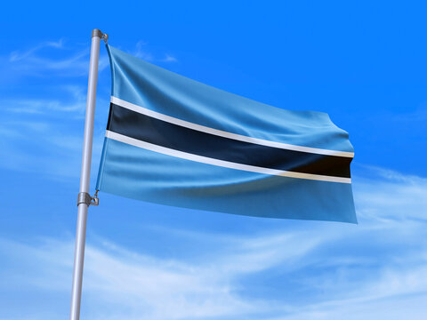 Beautiful Botswana flag waving with sky background - 3D illustration - 3D render