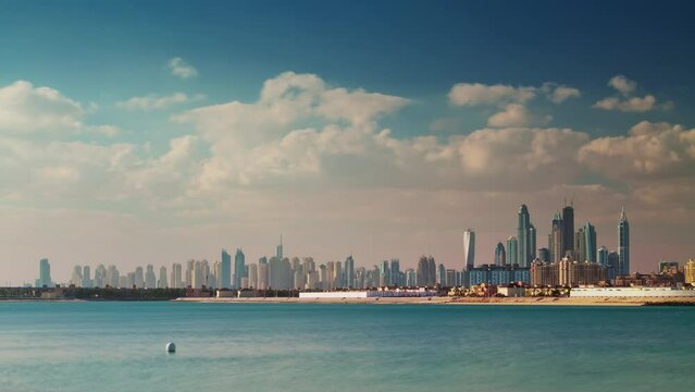 summer day dubai marina downtown palm panorama 4k time lapse uae
