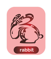 Decorative Chinese zodiac sign rabbit. Astrological year 2023 symbols, asian traditional animals horoscope characters. Decoration for greeting card or print. Abstract sign for mug,t-shirt,phone case. 