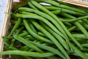 haricots verts cru en gros plan 