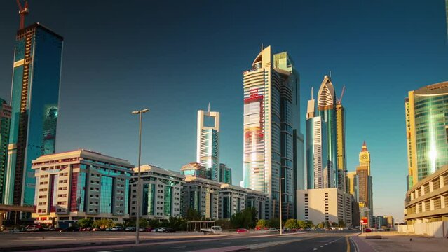 sunny day dubai city downtown street view 4k time lapse uae