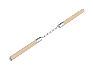 Wooden nunchaku with chain on transparent background