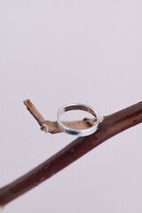 jewelry on dry leaves at a monochromatic background