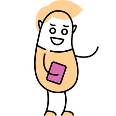 Doodle man using mobile phone vector icon