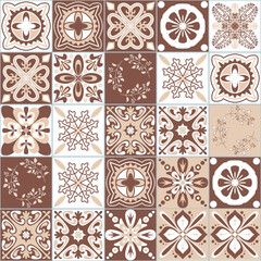 Traditional spanish ceramic tile Azulejo talavera, decoration majolica glaze, vector illustration